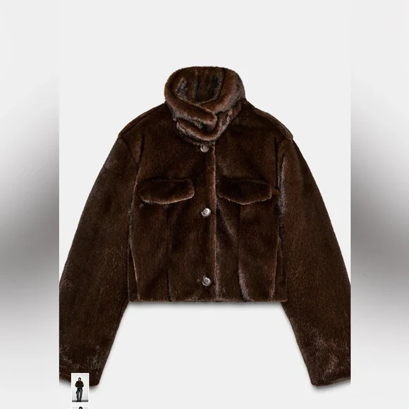 Zara Brown Faux Fur Jacket - Picture 1 of 3